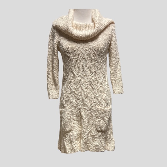 Sleeping on Snow (Anthro) ❄️ Cozy knit oatmeal white sweater dress with pockets - Picture 1 of 5